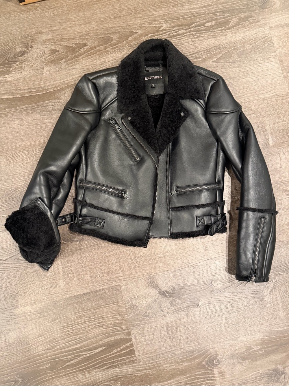 Express Black Faux Leather Shearling Moto Jacket
